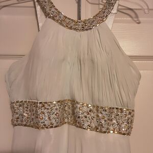 Runway Renegade Elegant Lite Green with Gold Embellished Dress, Worn Once